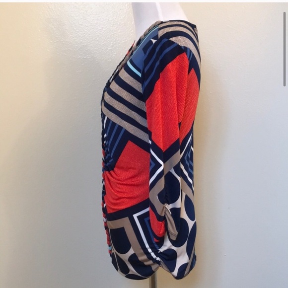 Style & Co. Mixed Print Rouched 3/4 Sleeve Top - Size Petite Small - Picture 2 of 8